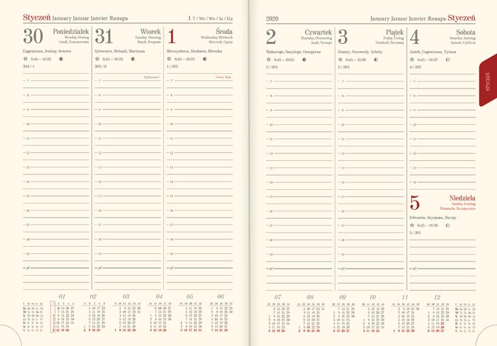 Kalendarz książkowy Model 31T - kalendarium
