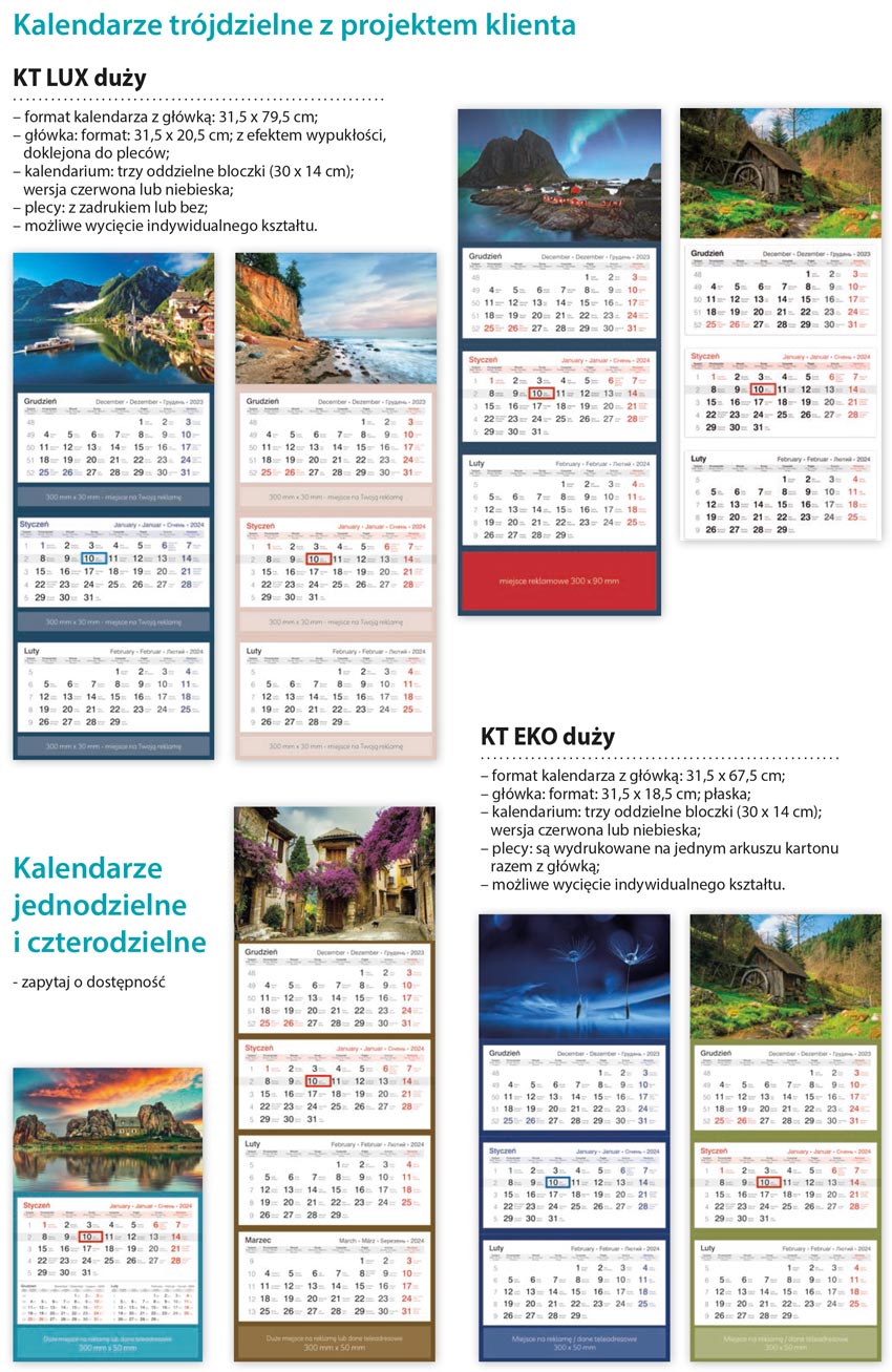 kalendarze trójdzielne z nadrukiem